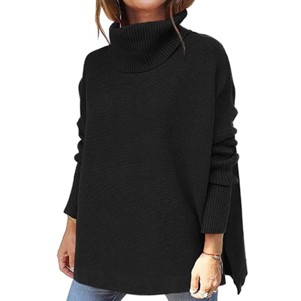 VTSGN Women's Crewneck Sweater Long Sleeve Side Slit Loose Knit Pullover Jumper